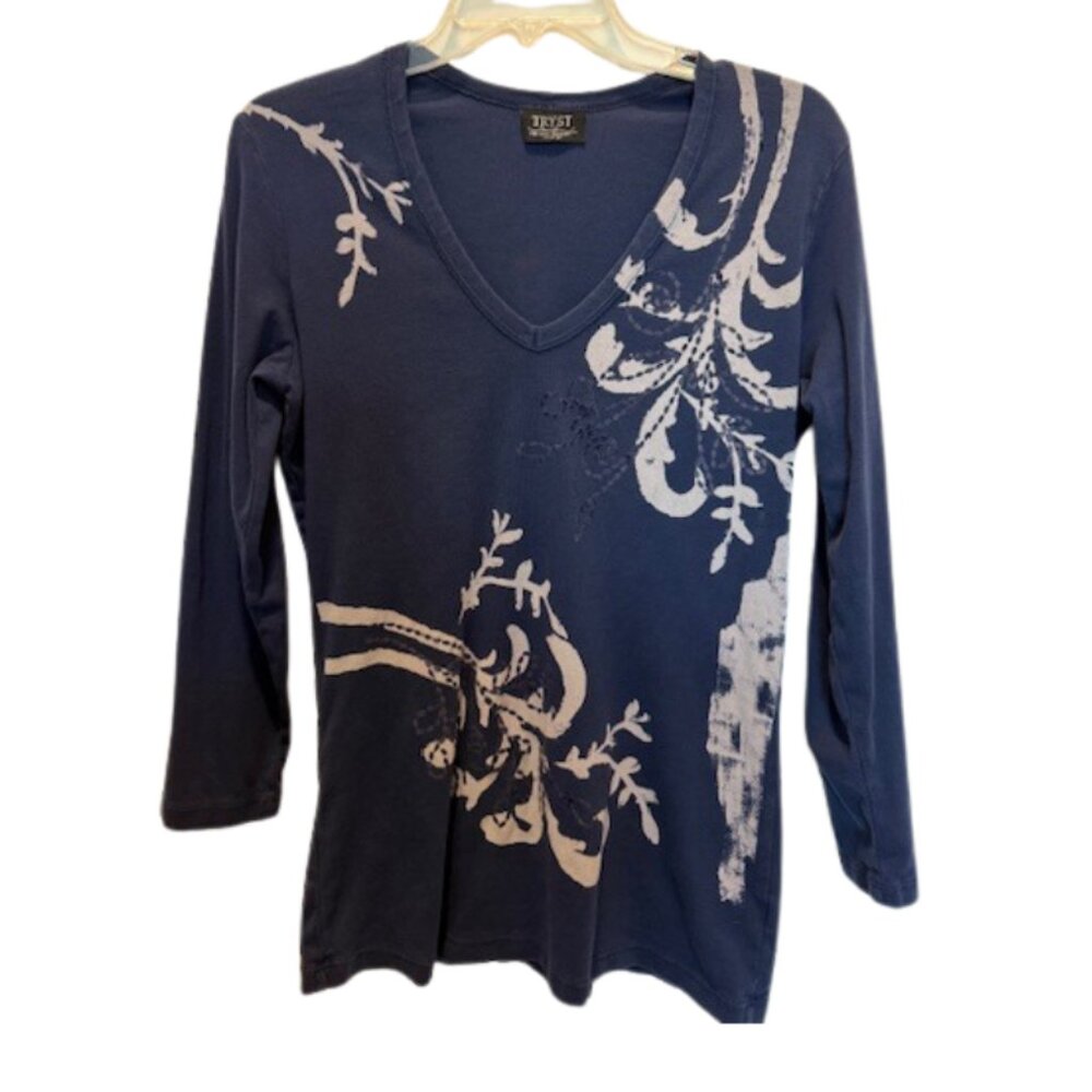 Tryst Floral Women’s Navy Floral XL – Long Sleeve Chic Top